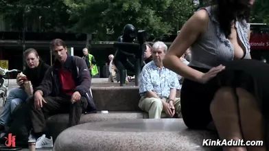 Slave OTK spanked and fucked in public
