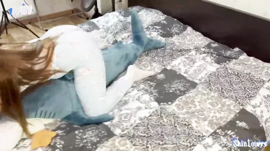 Gamer chick gets doggystyle poked firm by giant beef whistle in pajamas, jizz on