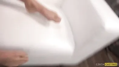 POV blowjob with brunette slut getting throatfucked