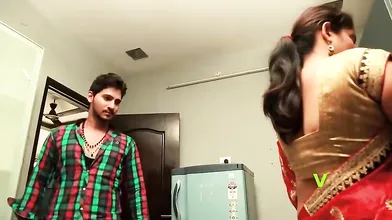 Indian Housewife Aunty Varsha Romance With Husband Friend In Bedroom On Saree Hot Telugu Short Film ????????????