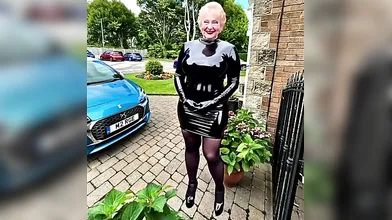 Cathy Shiny PVC Dress High Heels Otley Porn Slut Outdoors Exposed in Home Street