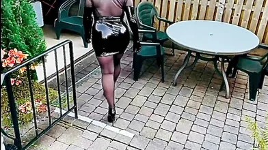 Cathy Shiny PVC Short Skirt High Heels Stockings Porn Cock Slut Glamorous Granny