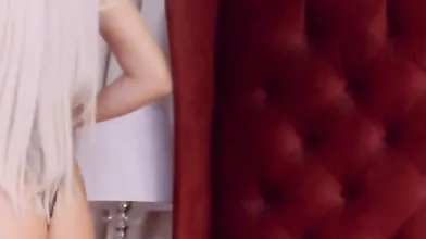 Sexy Blonde Babe With Big Boobs Strips Bra