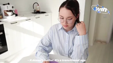 Valeria Sladkih, timid teacher, gets plumbed for credit. Cum in pussy.