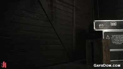 Gay slave bound and edged in threesome