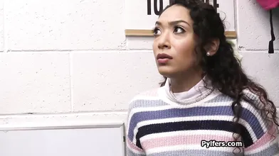 Throat fucking curly Latina for stealing porn DVDs