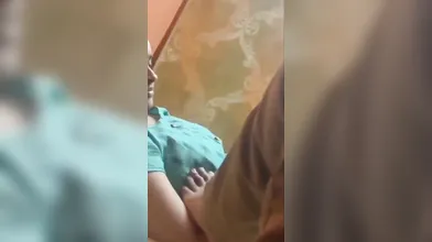 Indian son pressing his mom boob's with leg
