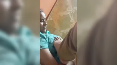 Indian son pressing his mom boob's with leg