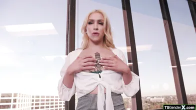 My shemale secretary shows me her boobs and her trans cock