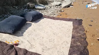 Sex on the naked beach in doggystyle, with a molten hoe and messy girl, outstand