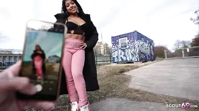 GERMAN SCOUT - Latina Ebony Vicky Menage with big saggy Tits Pick Up for Casting Fuck