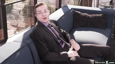 Im rubbing my dick ifo my tgirl boss and she takes hers out