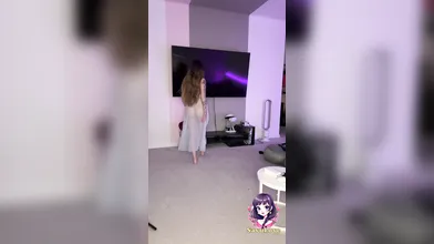 Sexy dame dances for beau and drools on him with gigantic hooters and a wonderfu