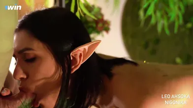 Elf female in doggystyle, deep-throat blow-job with curved chisel - porno desire