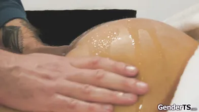 Big tits shemale Nadia Love gets hard from her oil massage