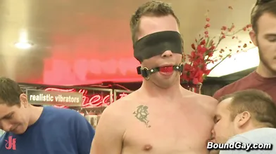Bound Blindfolded Gay Tripp Townsend Gangbang Fucked in Public Sex Shop