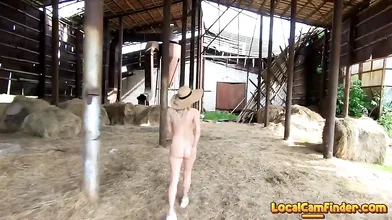 Blonde Babe's Public BDSM Solo in a Hayloft