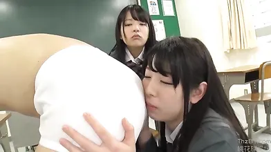 Sexy japanese teens creampie threesome