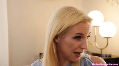 Lesbian milf welcoming blonde neighbor through scissoring