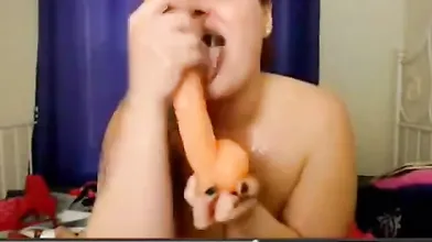 Redhead BBW Deepthroats Her Sex Toys on Webcam