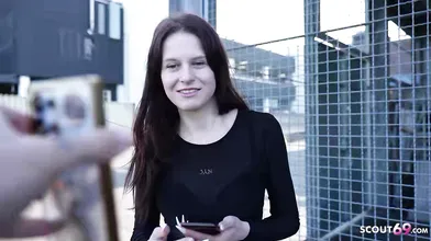 GERMAN SCOUT - Small Redhead Teen Peach Delina Pick Up for First Casting Fuck