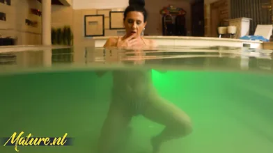 Blonde Babe Nina Heels Eats Out A Hairy Mature Pussy At The Swimming Pool