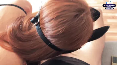 A young tramp in gloves and pantyhose seduced a stranger with a messy blowjob, l