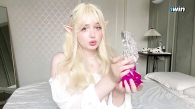 Wet muff of timid Elf teen, fat dildo in taut hole, cosplay roleplay to wish wor