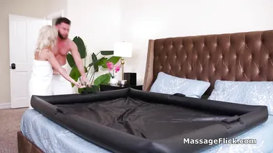 Surprise blowjob for lubed massage client