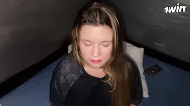 Caught blonde draining at camp - Anal and vaginal orgy - Horny chick!