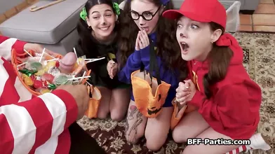 Besties spreading wide for candies in foursome