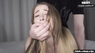 Blonde teenager chokes on cum, perfect body, hardcore, rough, submissive.