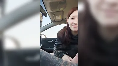 Brunette College Girl Giving Handjob While He’s Driving
