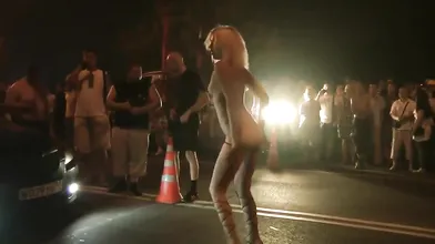 Hot Blonde Going Nude In The Crowded Street