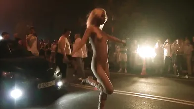 Hot Blonde Going Nude In The Crowded Street