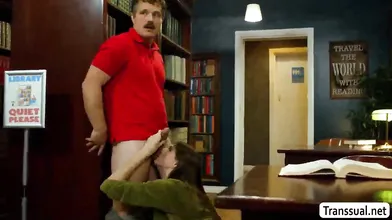 Making out with this sexy brunette TS librarian