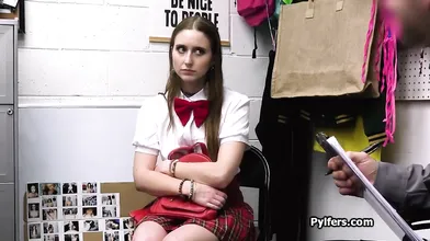 Sexy coeds strip search ends in hard pounding at the security office