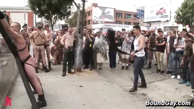 Brian Bonds Bound Flogged and Used in Public at Dore Alley Fair Hardcore Gangbang Sex