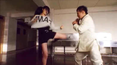 Japanese Beautiful Fighter ASIAN BALLBUSTING Kick In The Balls - Asian Delight