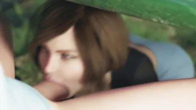 Big Ass Mom Sucks Stepson`s Cock Under the Picnic Table & Gets Creampied Outdoors