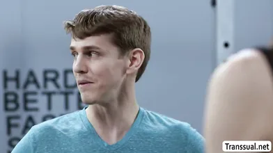 Sweaty anal fuck in the gym with this sexy TS