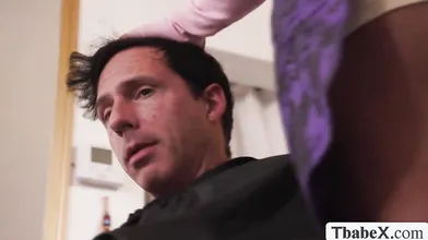 TS hairdresser anal fucked by her horny customer