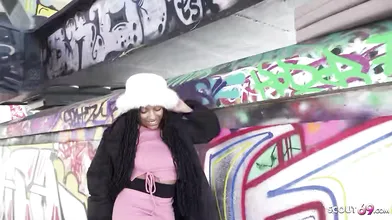 GERMAN SCOUT - No condom Anal Sex at Pick Up Casting for Black Girl Vicky Menage