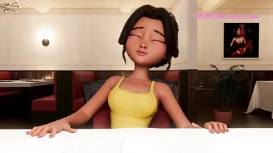 Personal Service ● Restaurant Bliss: Busty Waitress Sucks Shemale Cock Under Table