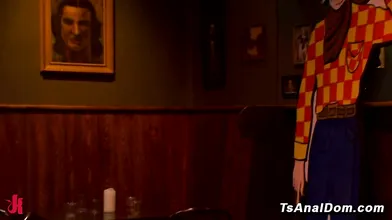 Vegas tgirl blackjack turns hardcore as Paris strips Chris naked then takes his ass