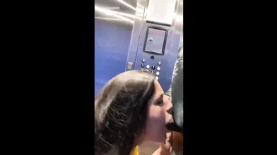 The Slut Is Sucking A Black Man's Dick In The Elevator