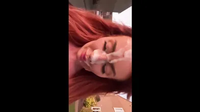 This Slut Gets A Load Of Cum On Her Face And Walks Down The Street With It
