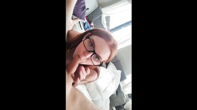 Pretty Redheaded Slut With Glasses Sucking