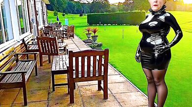 Cathy Golf Club Slut Shiny PVC Skirt High Heels Stockings PVC Granny Porn Slut
