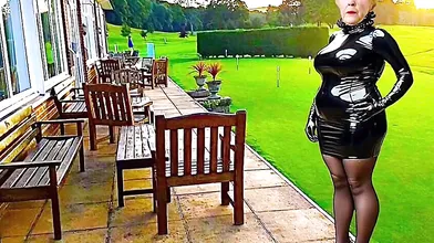 Golf Club Slut Shiny PVC Plastic Skirt High Heels Stocking Slut Granny Porn Slut